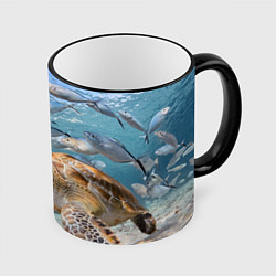 Кружка 3D Морская черепаха, цвет: 3D-черный кант