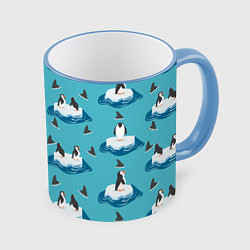 Кружка 3D Пингвины, цвет: 3D-небесно-голубой кант