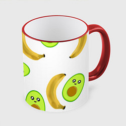 Кружка 3D Банан и Авокадо, цвет: 3D-красный кант