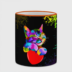 Кружка 3D РАДУЖНЫЙ КОТИК RAINBOW KITTY, цвет: 3D-оранжевый кант — фото 2