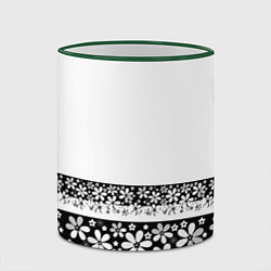 Кружка 3D Черно-белый цветочный принт, цвет: 3D-зеленый кант — фото 2
