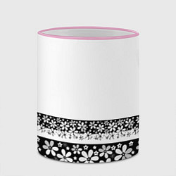 Кружка 3D Черно-белый цветочный принт, цвет: 3D-розовый кант — фото 2