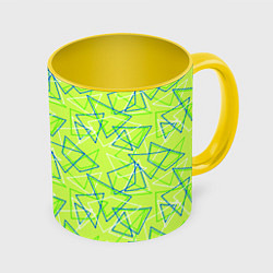 Кружка 3D Абстрактный неоновый зеленый, цвет: 3D-белый + желтый