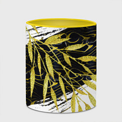 Кружка 3D Абстракция с золотыми листьями, цвет: 3D-белый + желтый — фото 2