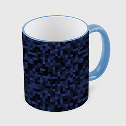 Кружка 3D Темная пиксельная абстракция, цвет: 3D-небесно-голубой кант