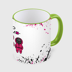 Кружка 3D ИГРА В КАЛЬМАРА, СТРАЖИ БРЫЗГИ КРАСОК, цвет: 3D-светло-зеленый кант