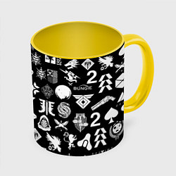 Кружка 3D DESTINY 2 PATTERN GAME LOGO ДЕСТИНИ 2 ПАТТЕРН СИМВ, цвет: 3D-белый + желтый