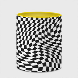 Кружка 3D Черно-белая клетка Black and white squares, цвет: 3D-белый + желтый — фото 2