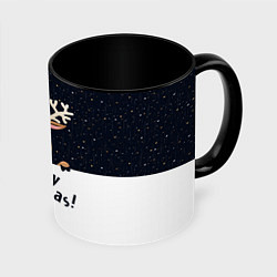 Кружка 3D Новогодний Оленёнок Рудольф, цвет: 3D-белый + черный