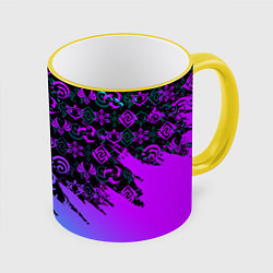 Кружка 3D GENSHIN NEON PATTERN SYMBOL НЕОН ЭМБЛЕМЫ, цвет: 3D-желтый кант