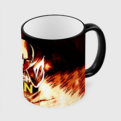 Кружка 3D Огненный Сайтама One Punch-Man, цвет: 3D-черный кант