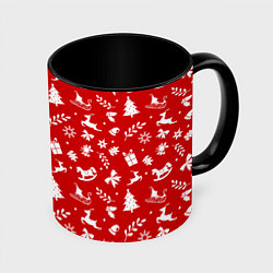 Кружка цветная НОВОГОДНИЙ УЗОР КРАСНО БЕЛЫЙ