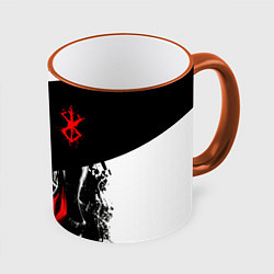 Кружка 3D Берсерк черная маска с логотипом, цвет: 3D-оранжевый кант