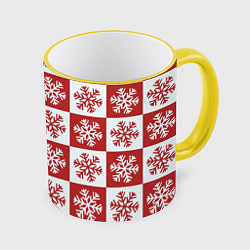 Кружка 3D Шахматные Снежинки, цвет: 3D-желтый кант