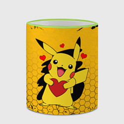 Кружка 3D ПОКЕМОНЫ, ПИКАЧУ ДЕРЖИТ СЕРДЦЕ, цвет: 3D-светло-зеленый кант — фото 2