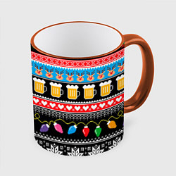 Кружка 3D Новогодний пивной узор, цвет: 3D-оранжевый кант