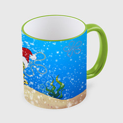 Кружка цветная НОВОГОДНИЙ ГУБКА БОБ КВАДРАТНЫЕ ШТАНЫ