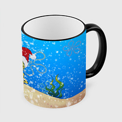 Кружка цветная НОВОГОДНИЙ ГУБКА БОБ КВАДРАТНЫЕ ШТАНЫ