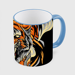 Кружка 3D Символ года тигр в гневе, цвет: 3D-небесно-голубой кант