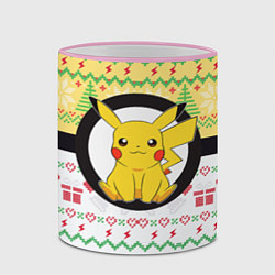 Кружка 3D Новогодний Пикачу Pokemon, цвет: 3D-розовый кант — фото 2