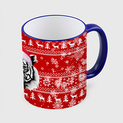 Кружка цветная НОВОГОДНИЙ СВИТЕР С БЕЛЫМ ТИГРОМ 2022