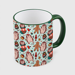 Кружка цветная Новогодний ёжик и щелкунчик