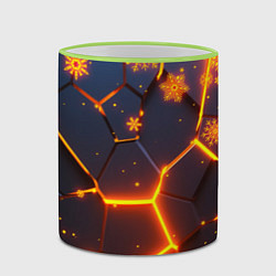 Кружка 3D НОВОГОДНИЕ ОГНЕННЫЕ 3D ПЛИТЫ FIRE NEON HEXAGON, цвет: 3D-светло-зеленый кант — фото 2