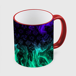 Кружка 3D НЕОНОВЫЙ ОГОНЬ ГЕНШИН ИМПАКТ СИМВОЛЫ, цвет: 3D-красный кант