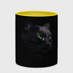 Кружка 3D Черна кошка с изумрудными глазами, цвет: 3D-белый + желтый — фото 2