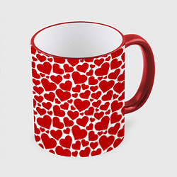 Кружка цветная Красные Сердечки LOVE