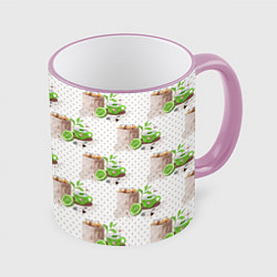 Кружка 3D Зеленый чай паттерн, цвет: 3D-розовый кант