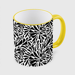 Кружка 3D Черно белый абстрактный узор, цвет: 3D-желтый кант