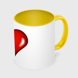 Кружка 3D Сердце большое мультяшное, цвет: 3D-белый + желтый