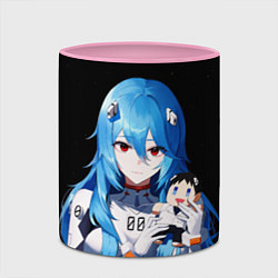 Кружка 3D Рей Аянами с игрушкой Синдзи Евангелион, цвет: 3D-белый + розовый — фото 2