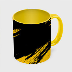 Кружка 3D BLACK AND YELLOW GRUNGE ГРАНЖ, цвет: 3D-белый + желтый