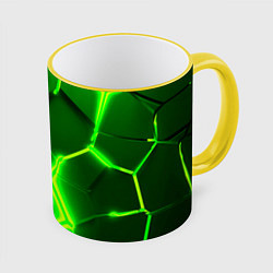 Кружка 3D 3D ПЛИТЫ НЕОН NEON GREEN HEXAGON РАЗЛОМ, цвет: 3D-желтый кант