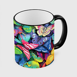 Кружка 3D Стая бабочек Pattern, цвет: 3D-черный кант