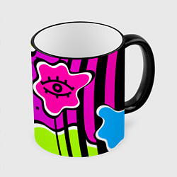 Кружка 3D Яркий абстрактный узор в стиле 90х, неоновые цвета, цвет: 3D-черный кант