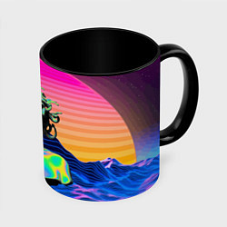 Кружка 3D Gorgon Medusa Vaporwave Neon Mountains, цвет: 3D-белый + черный