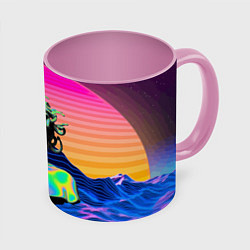 Кружка цветная Gorgon Medusa Vaporwave Neon Mountains