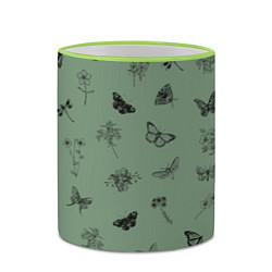 Кружка 3D Цветочки и бабочки на зеленом фоне, цвет: 3D-светло-зеленый кант — фото 2