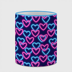 Кружка 3D Неоновые сердца, паттерн, цвет: 3D-небесно-голубой кант — фото 2