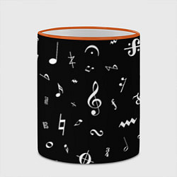 Кружка 3D Нотные Знаки Белые на Черном, цвет: 3D-оранжевый кант — фото 2