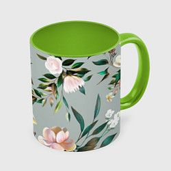 Кружка 3D Цветы Цветочный Букет, цвет: 3D-белый + светло-зеленый