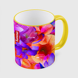 Кружка 3D Красочный цветочный паттерн Лето Colorful Floral P, цвет: 3D-желтый кант