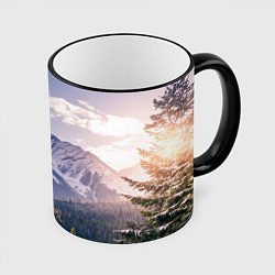 Кружка цветная Горы Лес Солнце