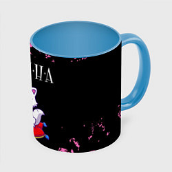 Кружка 3D Полина КОШКА Милитари, цвет: 3D-белый + небесно-голубой