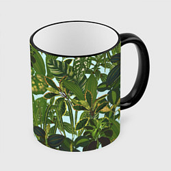Кружка 3D Зеленые Тропические Растения, цвет: 3D-черный кант