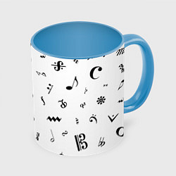 Кружка цветная Нотные Знаки Черные на Белом