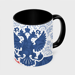 Кружка 3D ГЕРБ РОССИИ С УЗОРАМИ, цвет: 3D-белый + черный